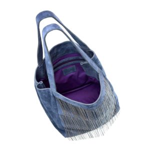 Interno borsa camoscio frange in ottone Ninael - V Shopper - blu baltico